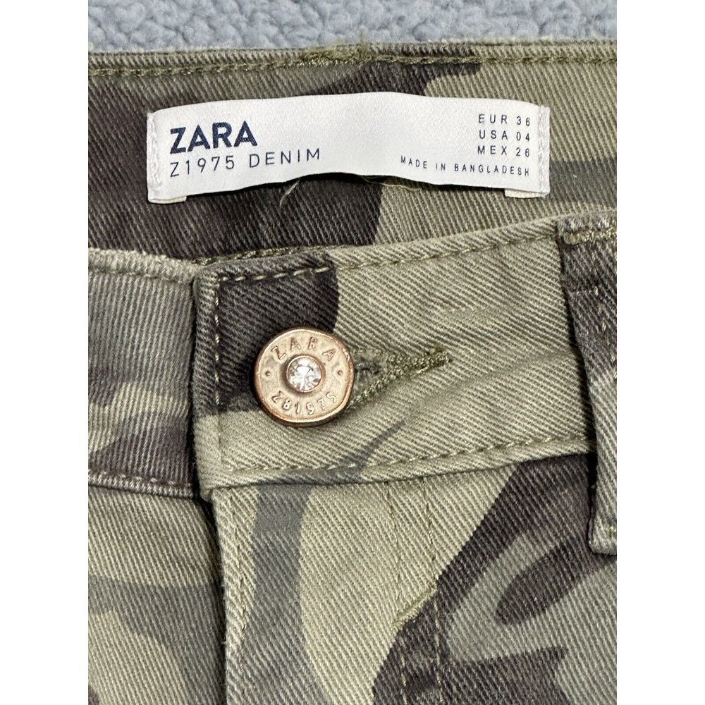 Zara Z1975‎ Denim Camouflage Ankle Pants Green Distressed Raw Hem Womens 4 - Picture 3 of 11